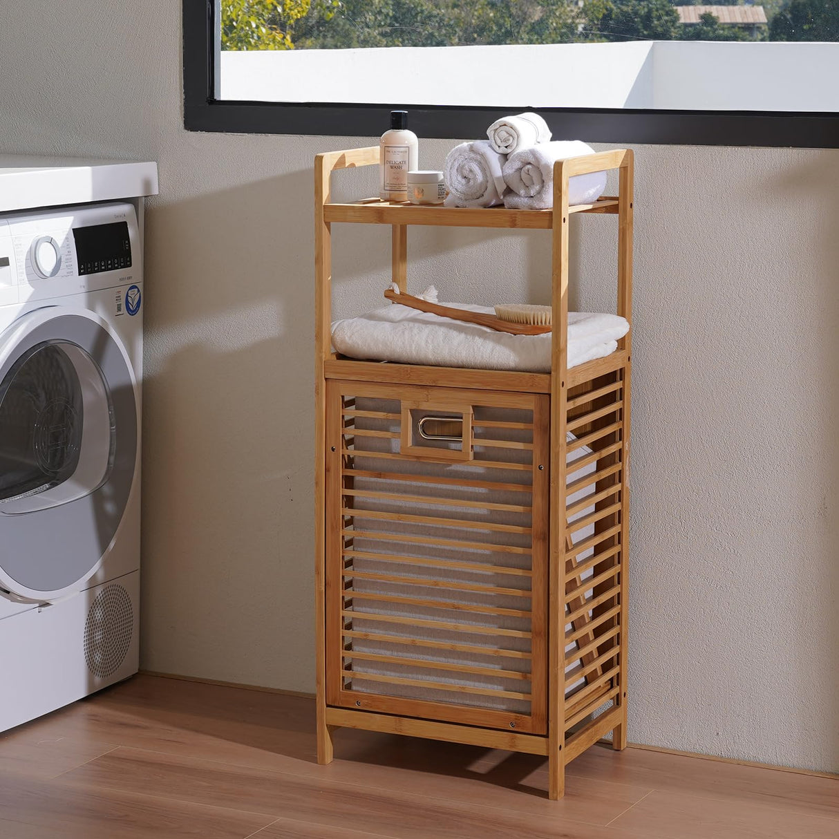 Baveke Laundry Hamper with 2-Tier Shelves & Tilt Out Basket, Laundry Baskets Organizer Hampers Bathroom Storage Shelf for Laundry Room, Bathroom, Nursery, Bedroom (Small - 15.75 in) Baveke