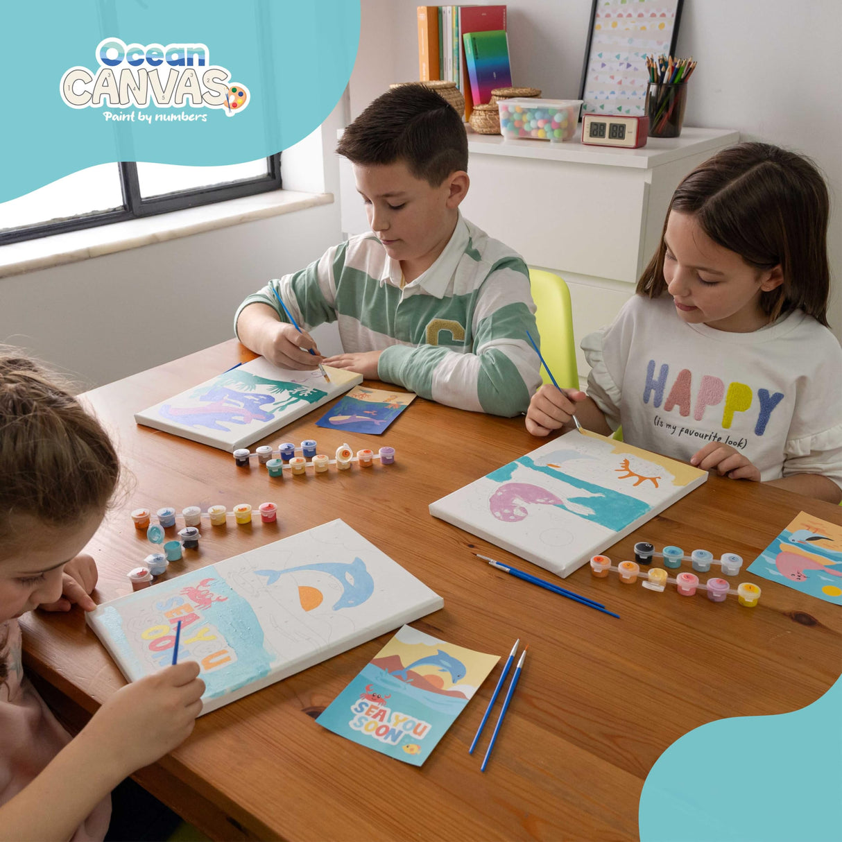 BONNYCO Paint by Numbers Kit for Kids Sea Animals Pack 3 Canvas Paint by Number Canvas Framed, Ocean Gifts for Kids, Arts and Crafts 4-6 8-12 Pintar por Numeros Pre Drawn Painting Under Sea Crafts BONNYCO