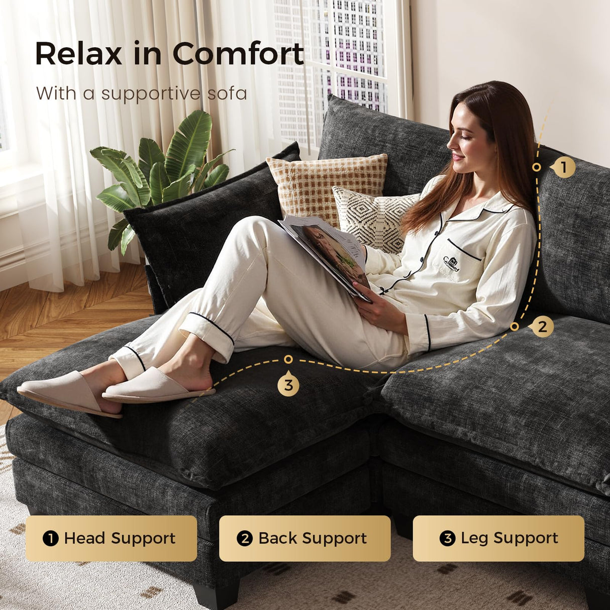 KKL Modular Sectional Sofa, Loveseat 2 Seater Cloud Couch with Ottoman, Chenille Modern Sectional Couches for Living Room, Apartment KKL