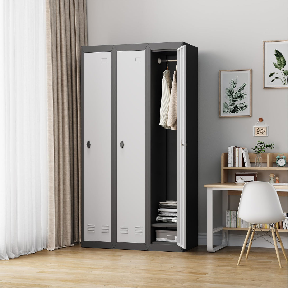 Metal Lockers for Employees with Door, 72’’ Tall Lockers for Employees Students with Shelves, Metal Storage Steel Cabinet for School Garage Office Gym Home Warehouse, Assembly Required, Dark Grey CABIHOME