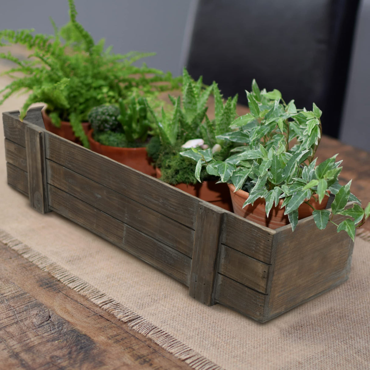 SE SIMPLE ELEMENTS Rectangle Natural Cunninhamia Wood Planter Box with Liner Rustic Farmhouse Planter Box for Flowers and Plants 18" L x 5" W x 5" H - Brown SE SIMPLE ELEMENTS
