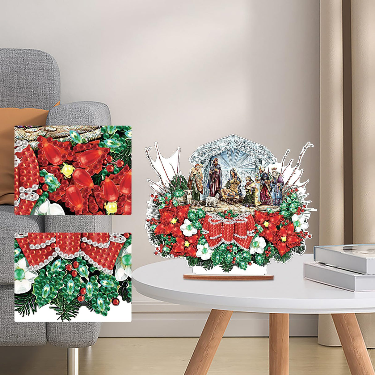 Christmas Diamond Painting Kits Desktop Ornament, Diamond Art Religion Christmas Wreath Diamond Painting Tabletop Ornaments Kit for Adult Beginner Christmas Decor DIY Crafts Gift antor