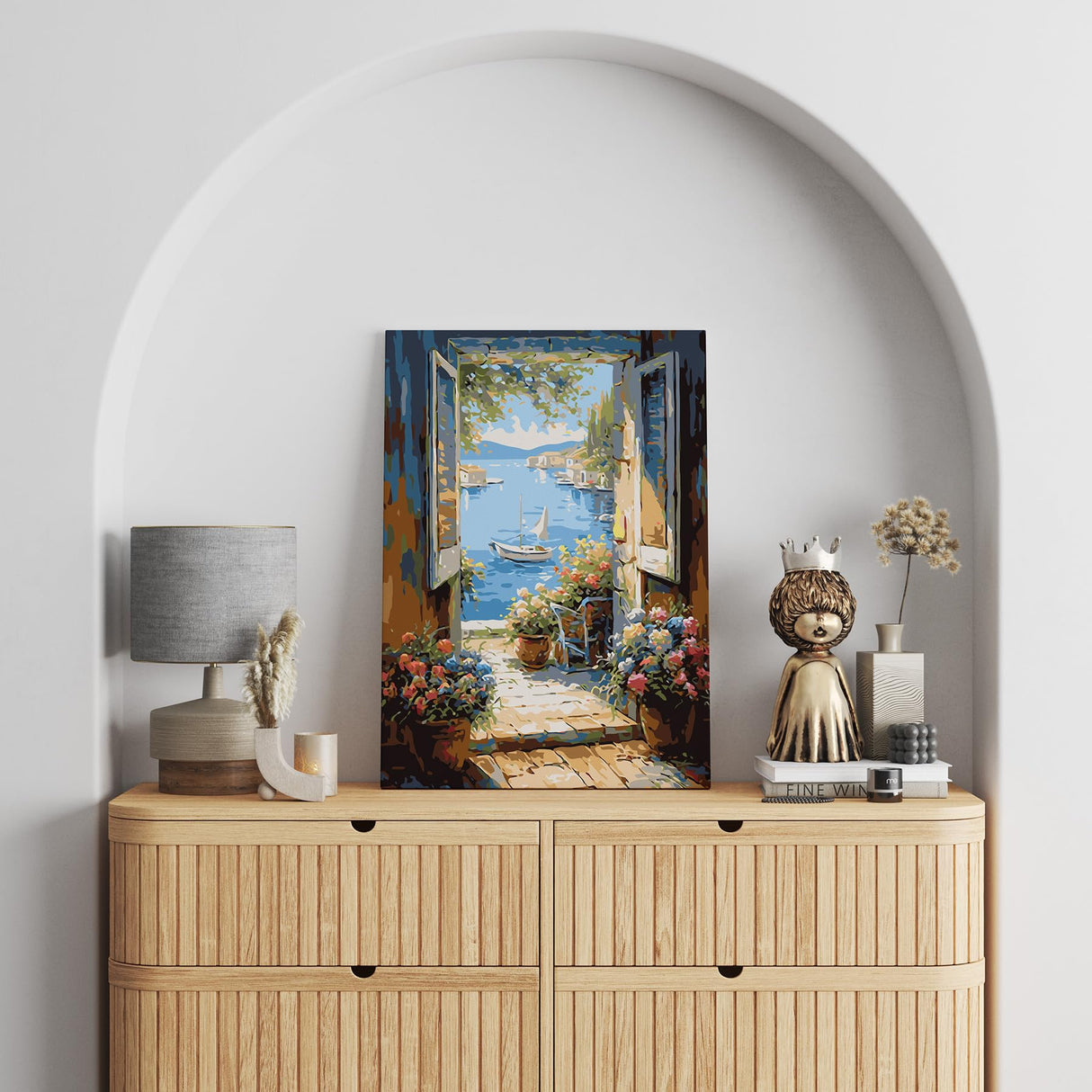 NiArt Paint by Numbers for Adults Beginners, DIY Paint by Numbers on Canvas for Kids, Oil Painting Kits for Gift Home Wall Decor, 10 Brushes and Acrylic Paint, 16x20 Inch, (Seaside Town, Unframed) NiArt