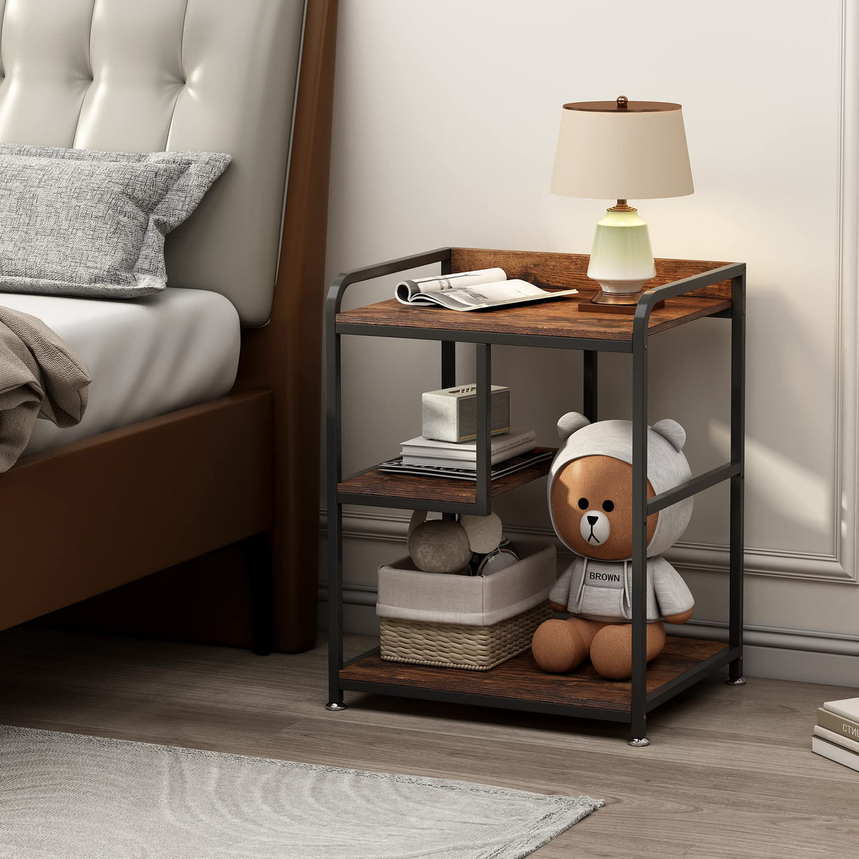 Fannova 22 x 18 Inch Large Printer Stand, Mobile Printer Table with Wheels for Home Office Storage and Organization, PC Tower Stand, Host Computer Cart, Shelf for Desktop CPU Shredder - Rustic Brown Fannova