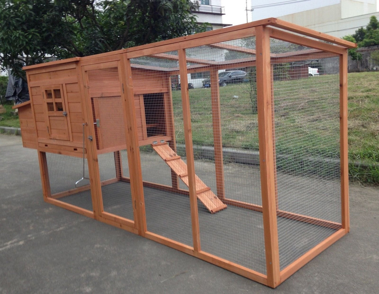 ChickenCoopOutlet Large 95" Deluxe Solid Wood Hen Chicken Cage House Coop Huge with Run Nesting Box ChickenCoopOutlet