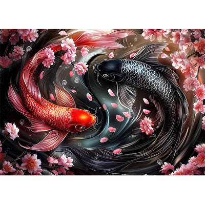 CEOVR Taichi Koi Diamond Art Kits for Adults, Koi Flower Diamond Painting Dots DIY DIY Gem Art, Adult Crafts Kits Wall Decor for Home Office 16x12in
