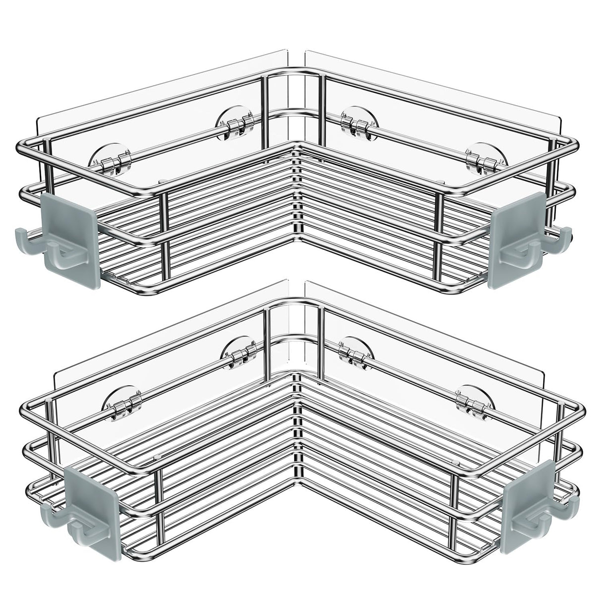 Nieifi Corner Shower Shelves Stainless Steel, Adhesive Shower Caddy Basket Rack with Hooks, Rust Proof for Bathroom Shelf Shampoo Holder (Silver, 2 Pack) Nieifi