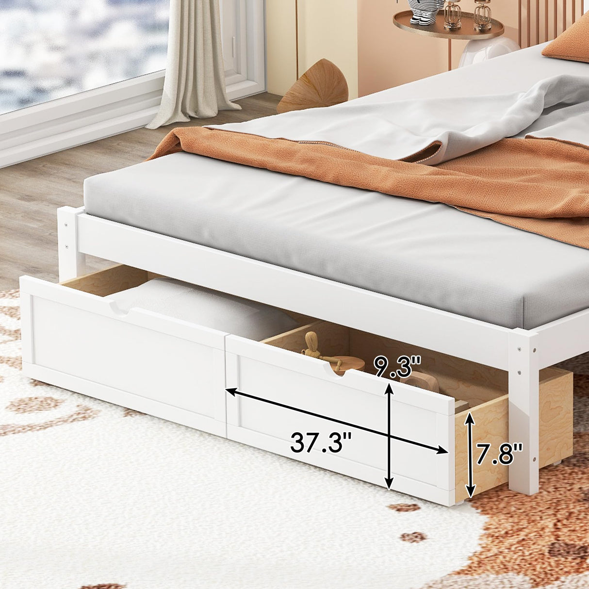 SOFTSEA Full Size Platform Bed with Under-Bed Storage Drawers and Solid Wood Construction SOFTSEA