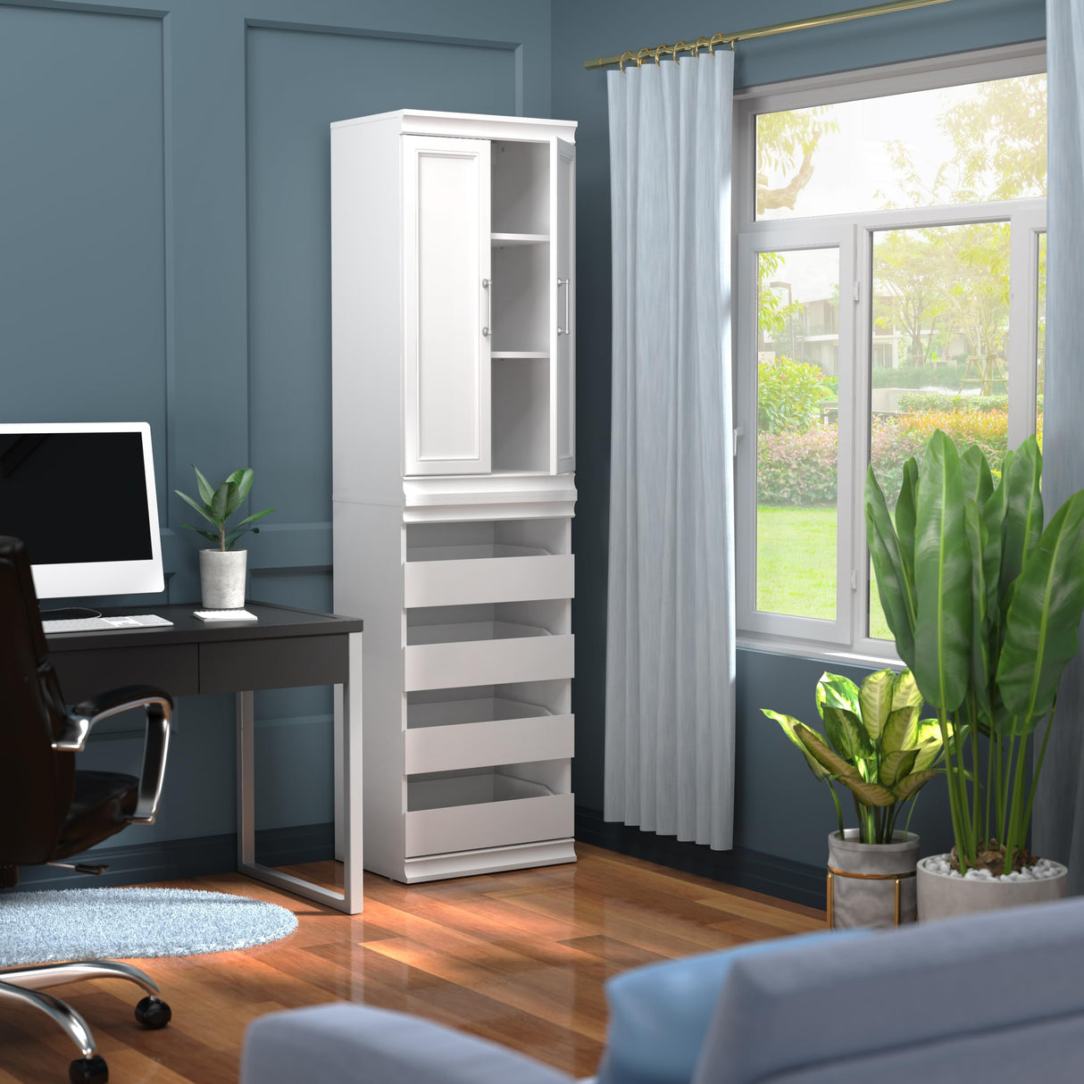 ClosetMaid Modular Storage 21.38-inch W 3-Shelf 4-Drawer Tower Wood Closet System, White ClosetMaid