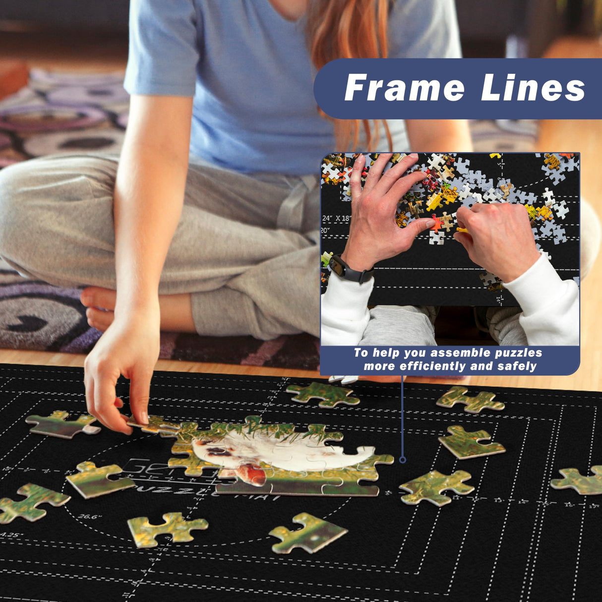 Jigsaw Puzzle Mat Roll Up Fits 2000 1500 1000 Pieces Puzzles, Large Pad Table Non-Slip Board Saver Mats Portable Organizer, 41" x 29" + Inflatable Tube, 3 Straps, Keeper Storage Bag, Adults Kids Gifts Genovega