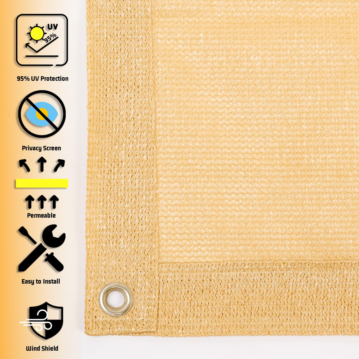 SUNNY GUARD Shade Cloth Custom Size 12x15 FT Sun Shade Screen Fabric Shade Cover Tarp with Grommets for Pergola Backyard Garden, Sand(We Customized) SUNNY GUARD