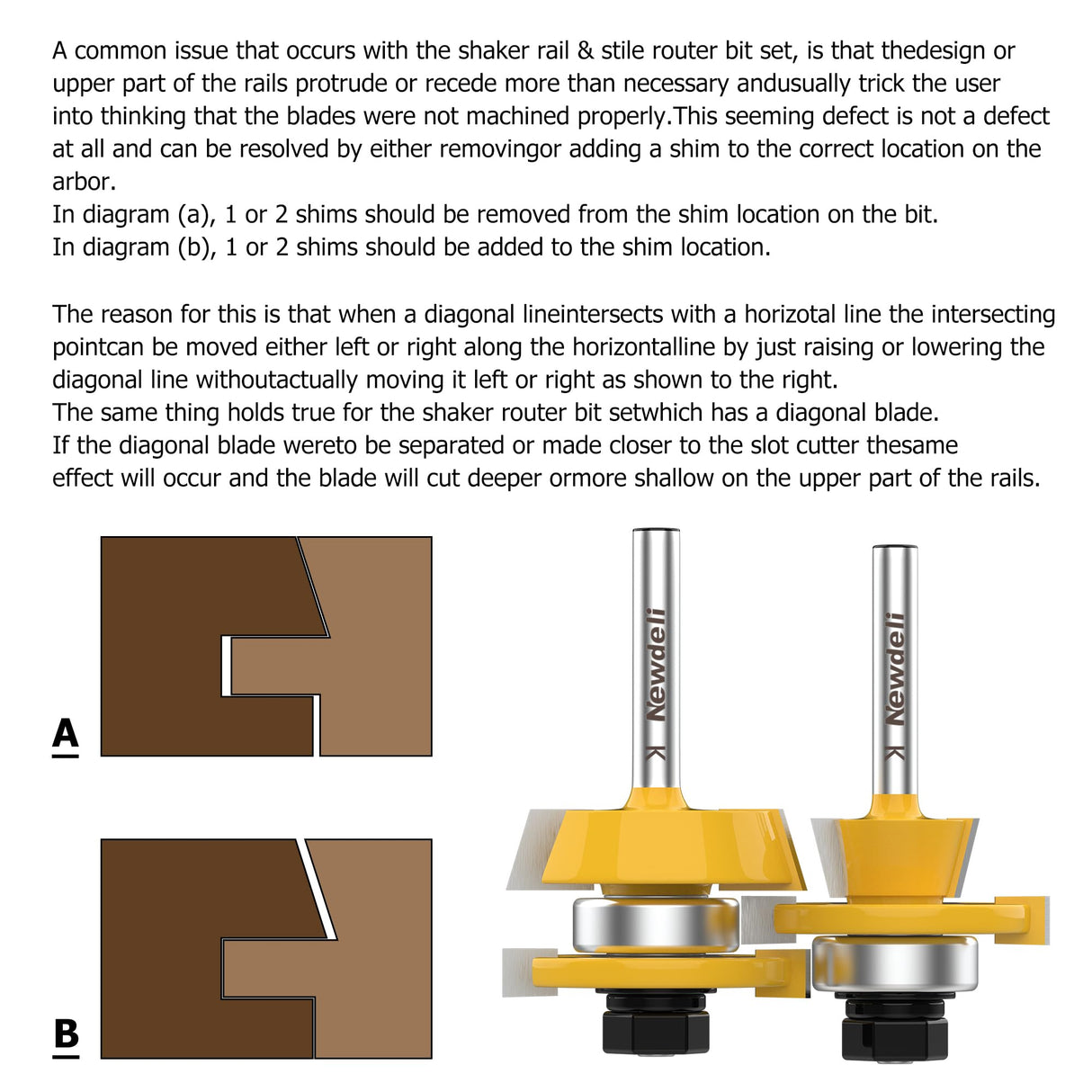 Newdeli 2Pcs Shaker Rail and Stile Router Bit Set 1/4 Inch Shank Tongue and Groove Router Bits Professional Carbide Milling Cutters for Woodworking for Cabinet Doors Newdeli