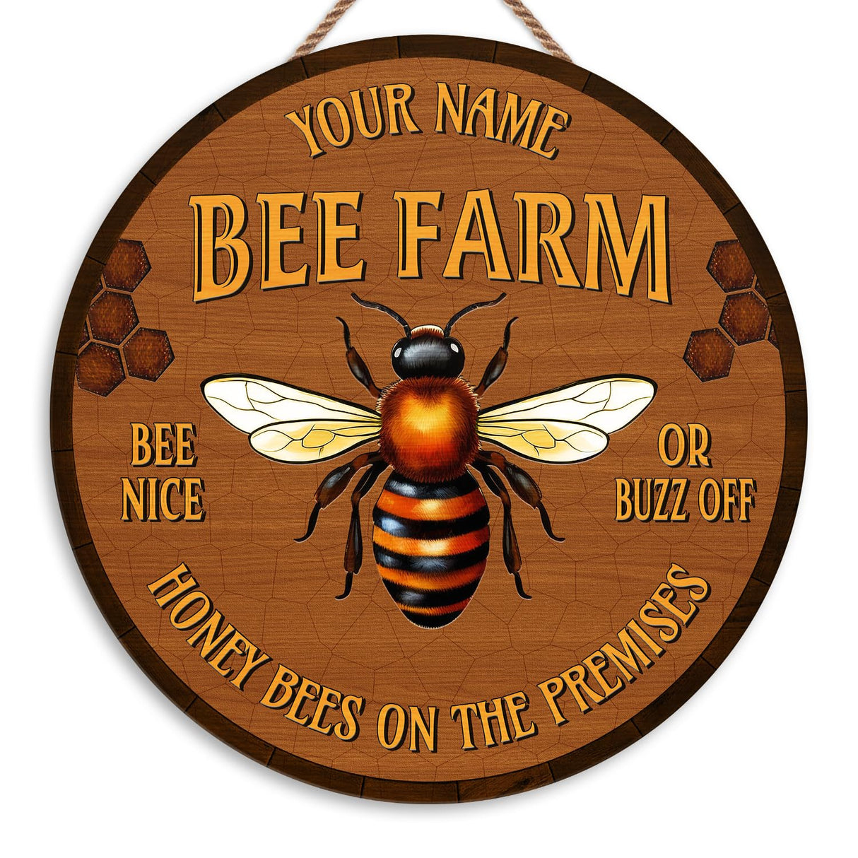 Artsy Woodsy Personalized Honey Bee Wooden Sign (Not Real Carved) Wall Art Plaque Decor Accessories, Gifts for Beekeepers Bee Lovers, Bee Farm Sign, Beekeeping Apiary Beehive Garden Yard Outdoor (12) Artsy Woodsy