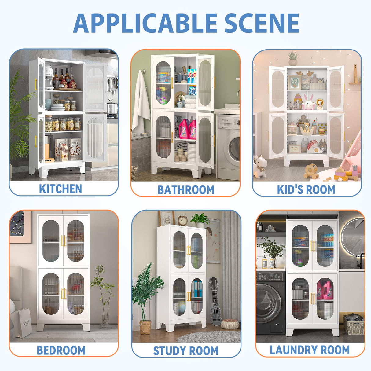 GAIOUS White Metal Storage Cabinet, Kitchen Pantry Cabinet with Acrylic Glass Doors and Adjustable Shelves, Pantry Storage Cabinet for Kitchen, Living Room, Office and Study GAIOUS