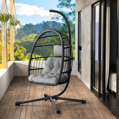 LEVELEVE Egg Chair with Stand,Patio Rattan Wicker Hanging Swing Egg Chair Hammock Chair for Bedroom Porch Garden,Thickened Aluminum Alloy Steel Frame and UV Resistant Cushion,350LBS Capacity
