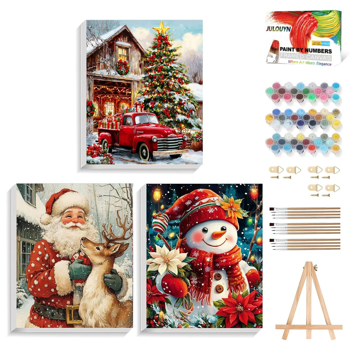 XTCIXAL 3 Pack Paint by Numbers Kit for Adults with Framed and Easel, Christmas Paint by Number Kits, Santa Claus Truck Snowman Acrylic Oil Painting for Home Wall Decor (9.5x12 Inch) XTCIXAL