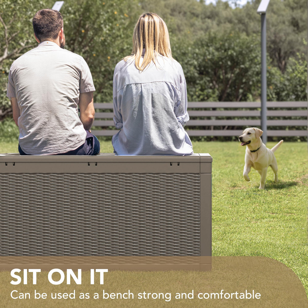 Devoko 100 Gallon Waterproof Resin Deck Box with Lockable Lid and Stylish Rattan Design for Indoor and Outdoor Storage Devoko