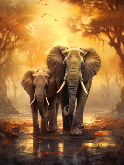 Reofrey DIY Diamond Art Painting Kit for Adults - Elephant, Animal Full Drill Round Rhinestone Painting Accessories, Cross Stitch Embroidery for Crafts (30x40 cm/ 12x16 inch)