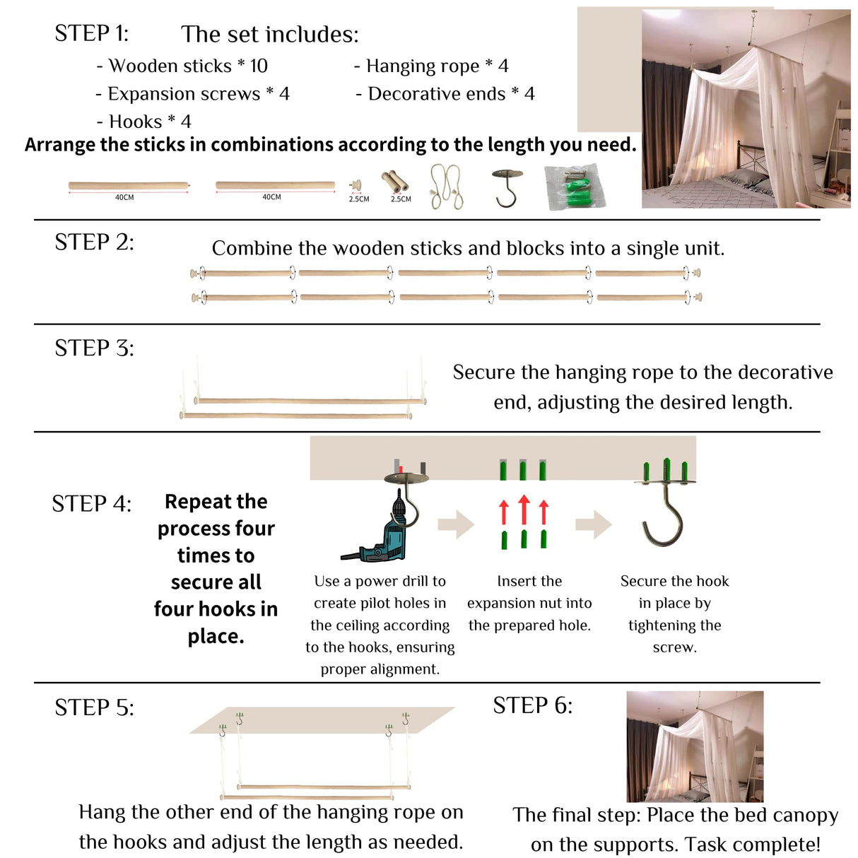 Beyeutao Wood Bed Canopy Frame 63 inches Bed Curtains Frame Solid Wooden Bed Poles Hanging Bed Poles Canopy Bed Frame Play Tent Frame Suitable for All Beds. Beyeutao