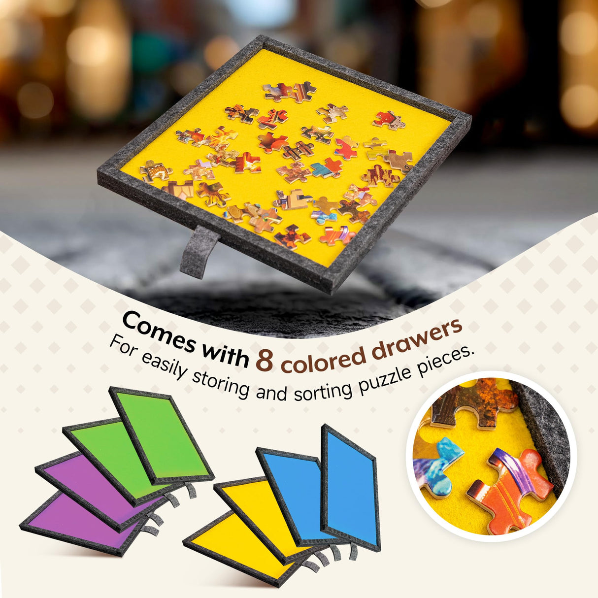 Tektalk 2000 Piece Foldable Felt Jigsaw Puzzle Table with Height Adjustment, Puzzle Board for Adults with 2 Cover & 8 Sorting Trays/Drawers, Easel with Legs, Enclosed with 4 Roller Wheels - Dark Gray Tektalk