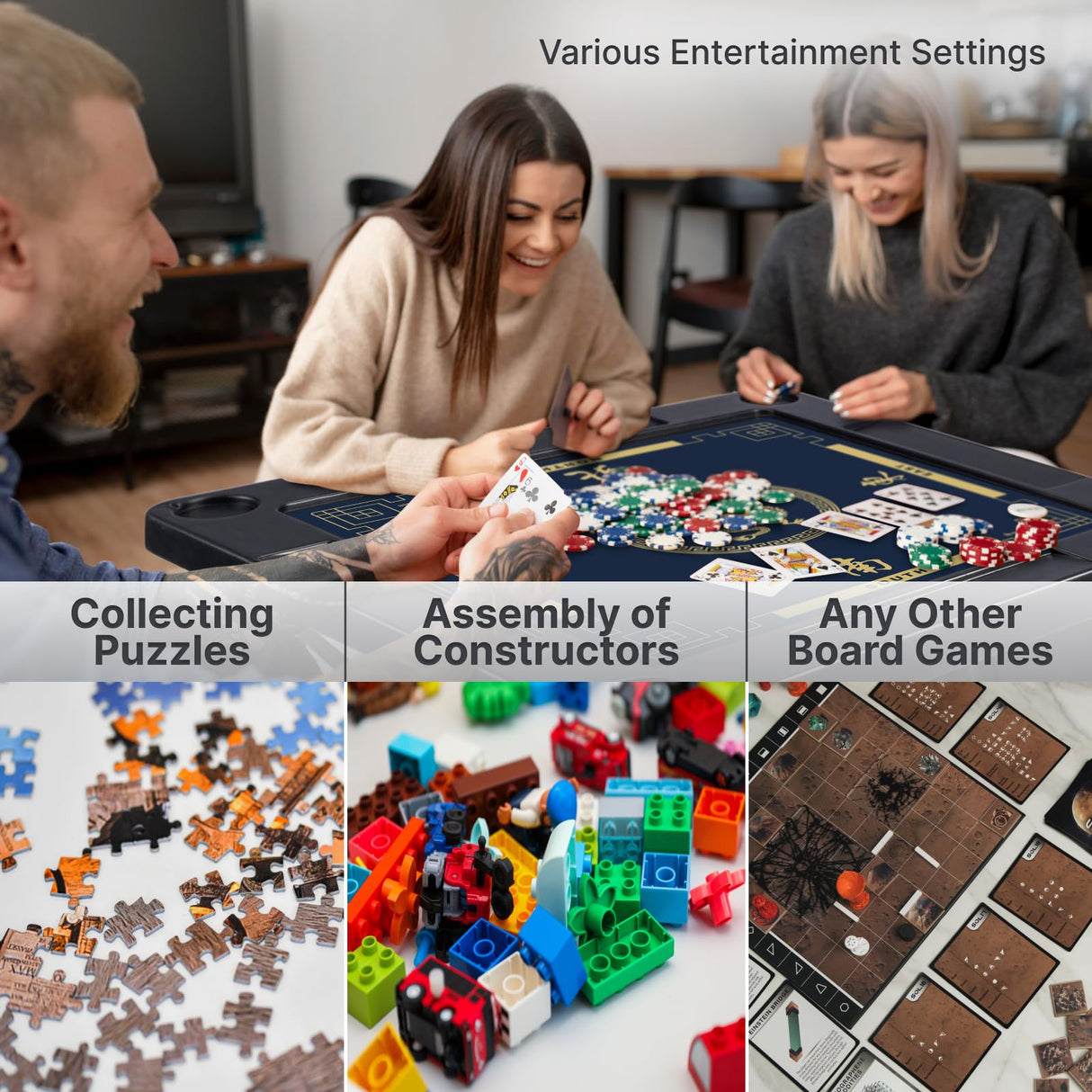 Queensell Folding Game Table with Double Sided Mat, Foldable Board Game Table for Mahjong, Domino, Poker, Puzzle, Card - 35 x 35 x 27 Inches with Storage Bag Queensell