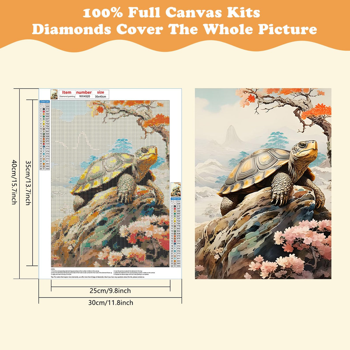 SENQAO Sea Turtle Diamond Painting Kits for Adults Beginners - 5D Animal Full Drill Round Diamond Art Kits Flower Tree Diamond Dots Paintings with Diamonds Gem Art Picture Crafts Home Decor 30x40cm SENQAO