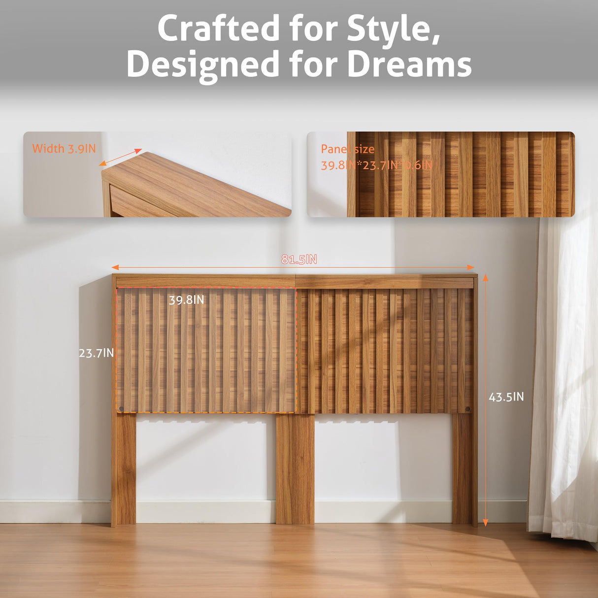 UEV Headboard with Light Elegant Wood Design, 81.5 Inch Wide Headboard Only, Modern Farmhouse, Fluted Panel, Wall Mounted, Wingback Headboard (Wooden,King) UEV