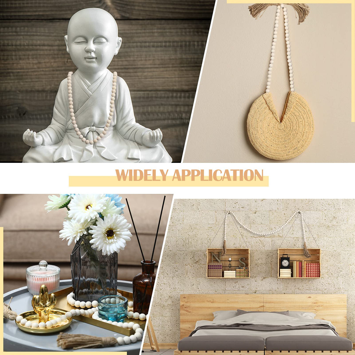 Jetec Decorative Display Books Hardcover, Faux Farmhouse Stacked for Coffee Tables Shelves with Wood Bead Tassels 58 Inch, 3 Pieces, White(Our Life, Our Story, Our Home) Jetec