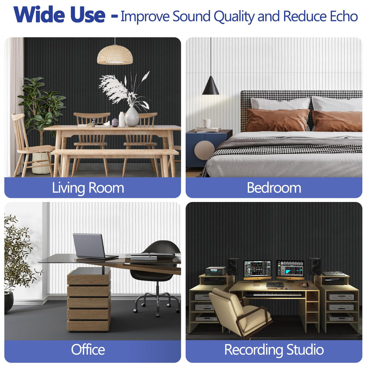 BUBOS 10 Pack Large Acoustic Panels,47.2" X 23.6" X 0.4" Acoustical Wall Panel,Self-Adhesive Sound Proof Foam Panels, Decorative Soundproof Wall Panels for Home Studio Office,White BUBOS