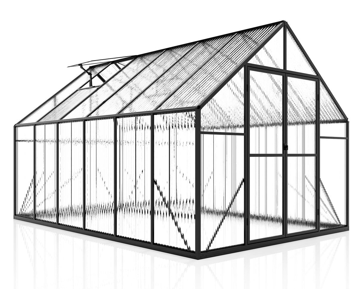 Jocisland 8x11.5x7 FT Polycarbonate Greenhouses for Outdoors, 2 Top-Opening Windows, 2 Swing Doors, Aluminum Walk-in Heavy Duty for Outdoor Use, Backyard Garden, Black Jocisland