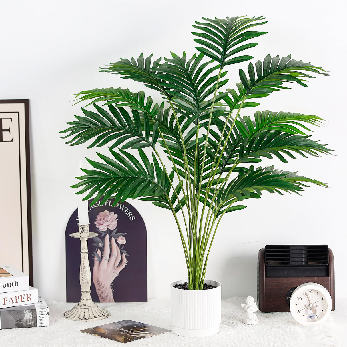 Der Rose 28'' Artificial Palm Tree Large Fake Tropical Faux Plants Indoor and Outdoor for Home Bathroom Porch Outside Patio Decor (White Pot) Der Rose