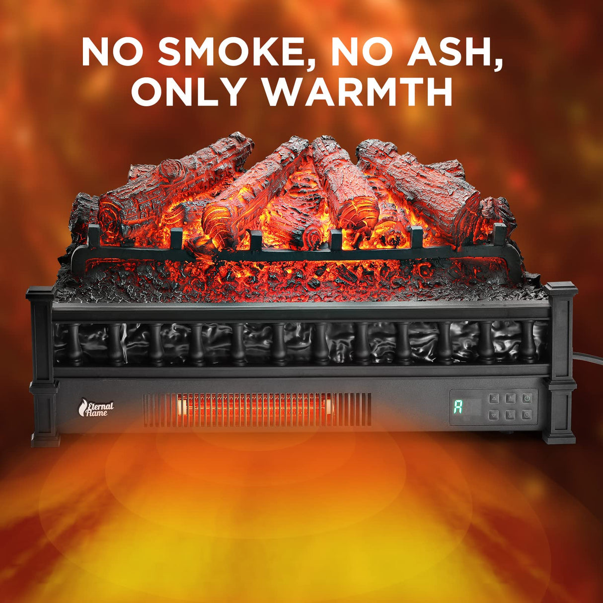 TURBRO Eternal Flame 26-Inch Infrared Quartz Electric Fireplace Log Heater, Realistic Pinewood Logs, Adjustable Flame Colors, Remote Control, Thermostat, Timer, EF26-PB, 1500W TURBRO