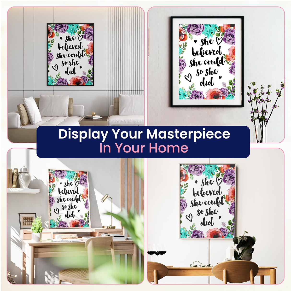 Modern Merch Inspirational Diamond Art for Adults DIY Motivational Quote Wall Art Floral 5D Diamond Painting for Adults, Flowers Cross Stitch Gem Art, Round Drill 12x16 Modern Merch