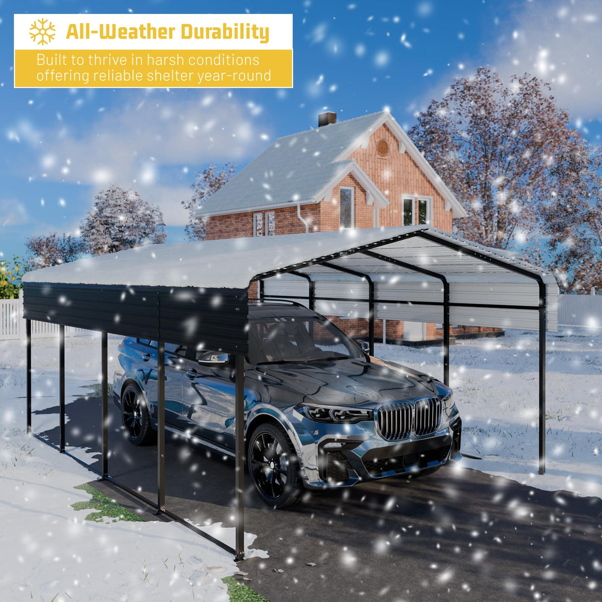 HEYTOWN Metal Carport 10 * 15 FT with Enhanced Base Heavy Duty Garage with Galvanized Steel Roof Multi-Use Shelter Outdoor for Car, Pickup, Boat and Tractors HEYTOWN