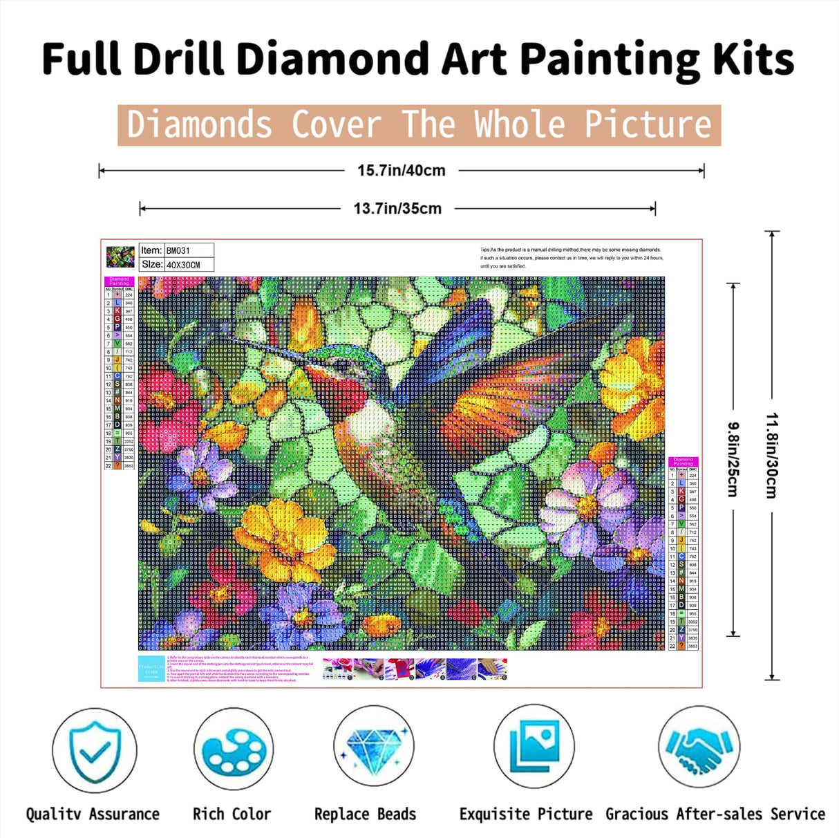 Hummingbird Diamond Art Paintings Flowers 5D Diamond Painting Kits for Adults Beginners DIY Stained Glass Diamond Art Kits Full Drill Gem Art Crafts for Adults Bird Wall Art Decor Gift 16x12 Inch PINFFSHU