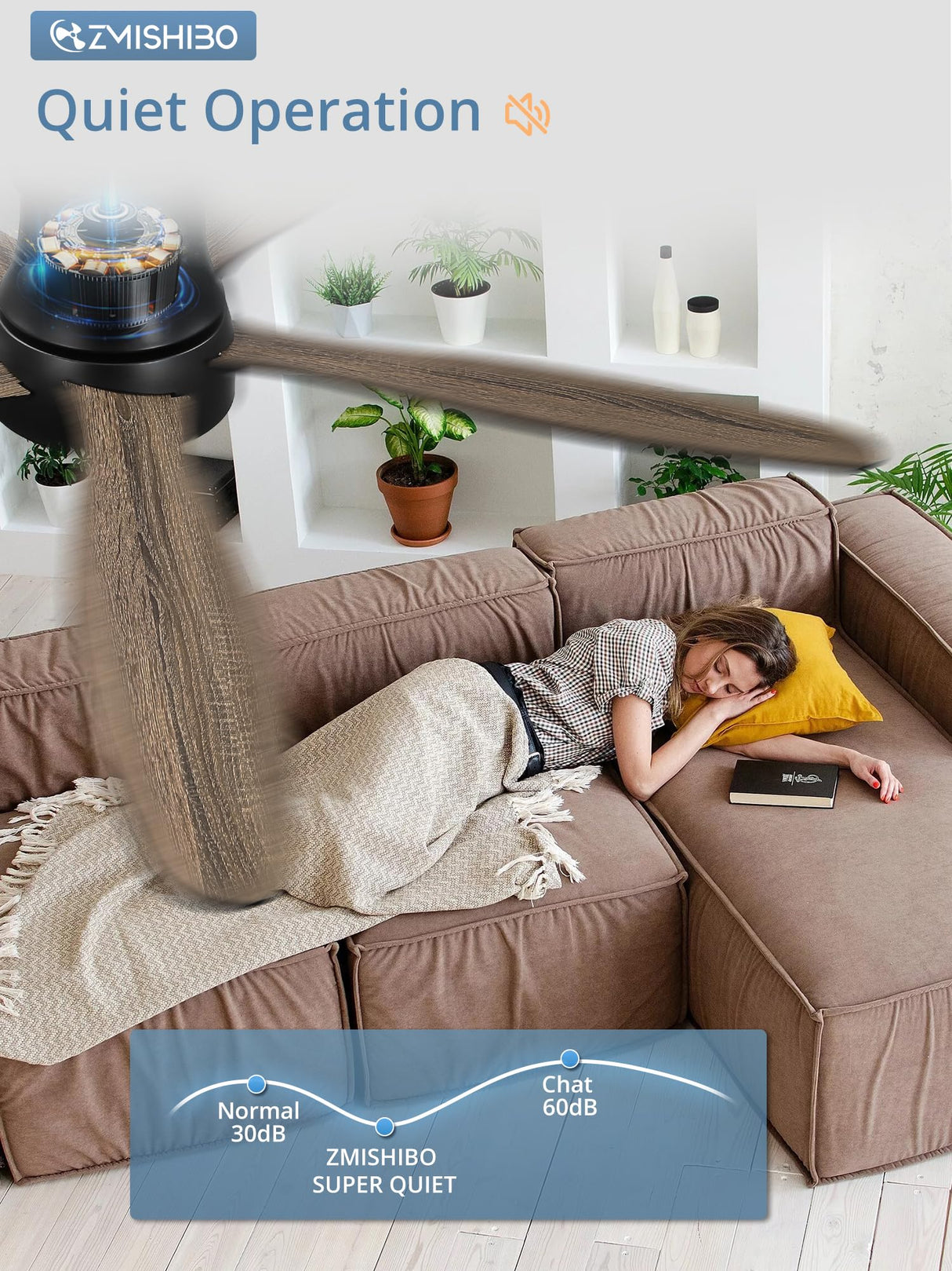 ZMISHIBO 52 Inch Ceiling Fans with Lights, Flush Mount Low Profile Ceiling Fan with Remote, Reversible, 3CCT, Noiseless, LED Ceiling Fan Lighting Fixture for Bedroom, Kitchen, Indoor-Black ZMISHIBO