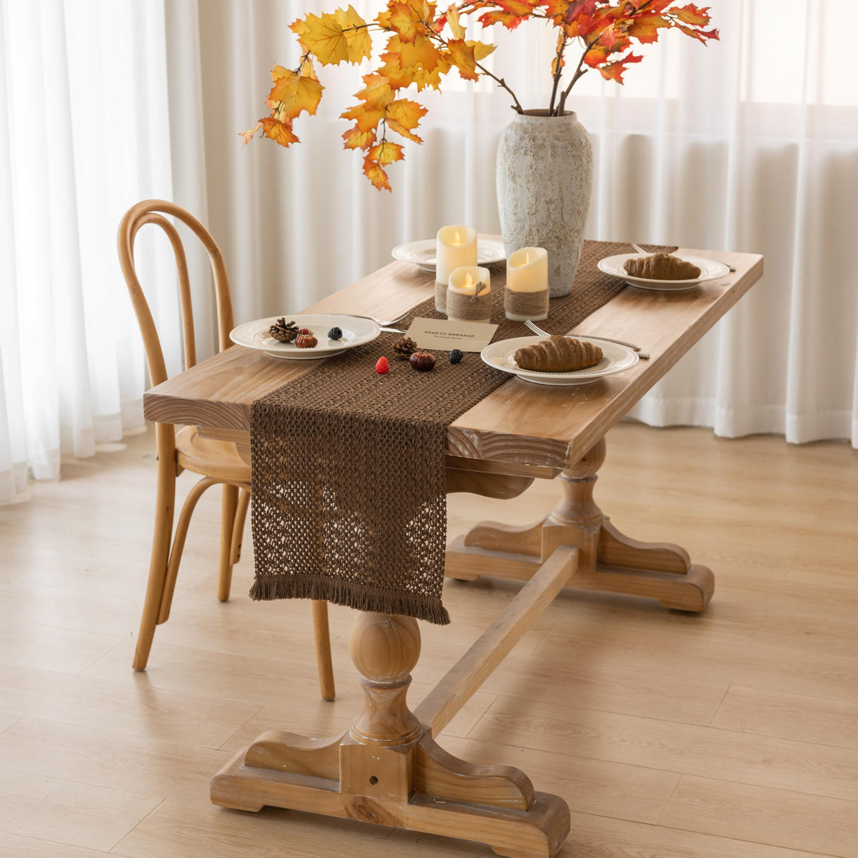 Keketoarrange Boho Brown Table Runner for Home Decor 12x72 Inches Farmhouse Macrame Burlap Jute Rustic Dining Kitchen Centerpiece Bohemian Decor French Country Baby Bridal Shower Decorations Keketoarrange