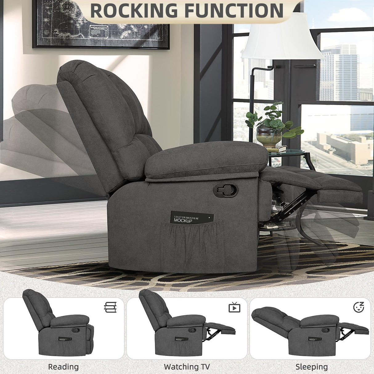 LPFLPF Oversized Recliner Chair,Wide Manual Recliner,Lounge Chair for Living Room,Theater Seating for Big Man, Grey LPFLPF