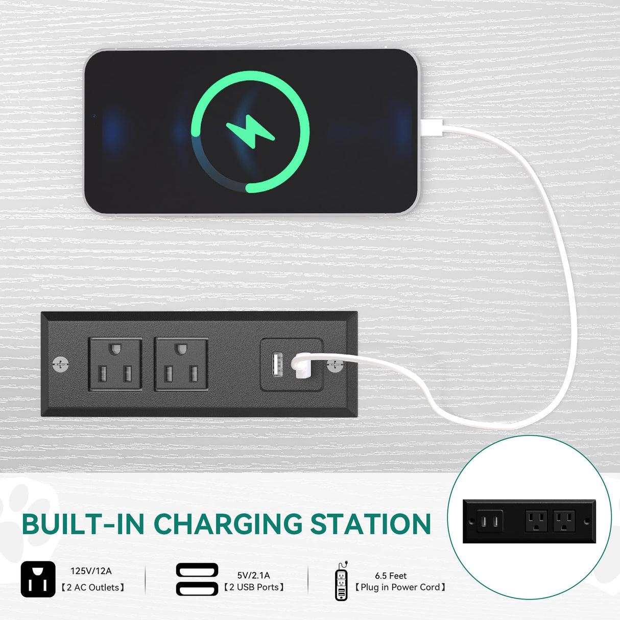 DWVO Dog Kennel Furniture with Dual USB Charger, Dog Crate End Table with Tray, Wooden Dog Crate Furniture with Cushion for Small Dogs, White DWVO