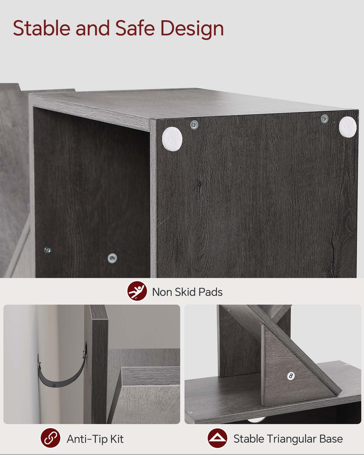 SUNMORY 6 Tier Tree Bookshelf, Tall Bookcase with Storage Cabinet, Modern Narrow Bookshelves Organizer, Floor Standing Book Shelf for Bedroom/Living Room/Home Office/Corner, Grey SUNMORY