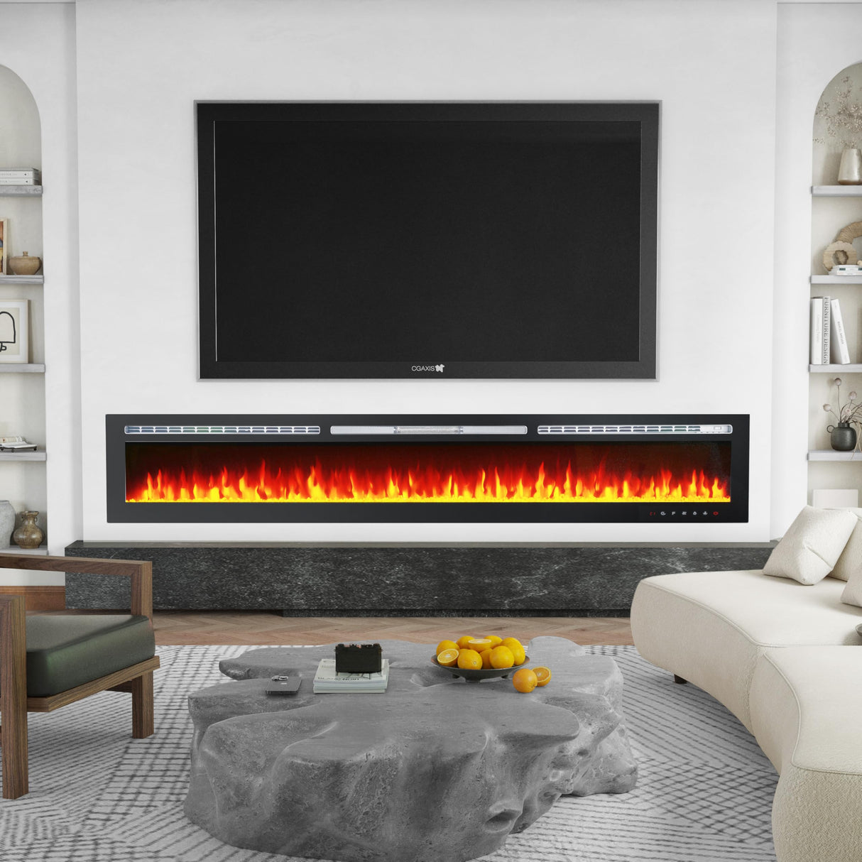 CharaVector 100 inch 750W/1500W Electric Fireplace Inserts with Remote Control in Wall Mounted, Energy Saving LED Insert Fireplace Heater Indoor Glass View with Remote Control & Touch Screen, Black CharaVector
