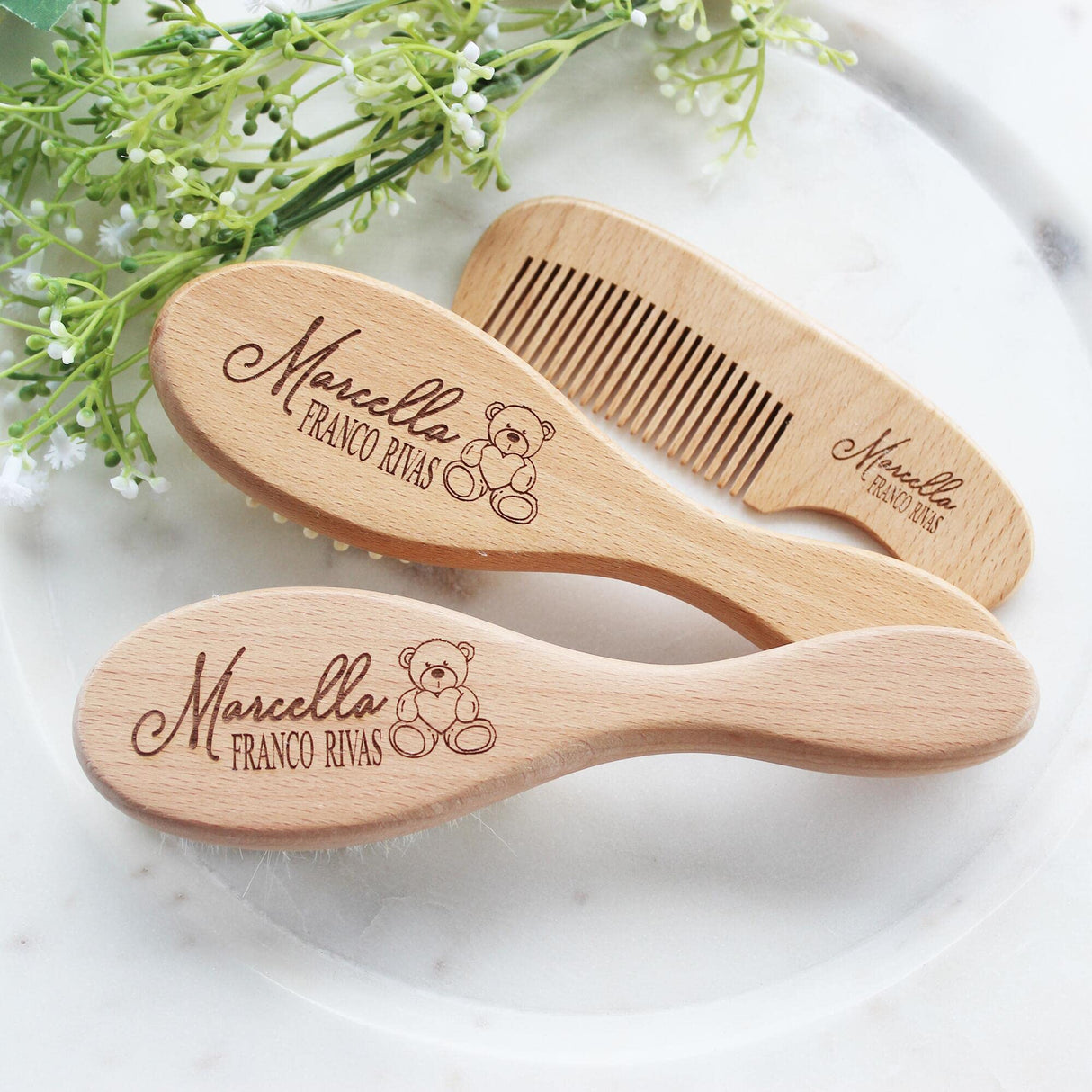 Custom Wooden Baby Brush Set | Personalized Wooden Baby Brush | Personalized Baby Gift Boys Forever Personalized