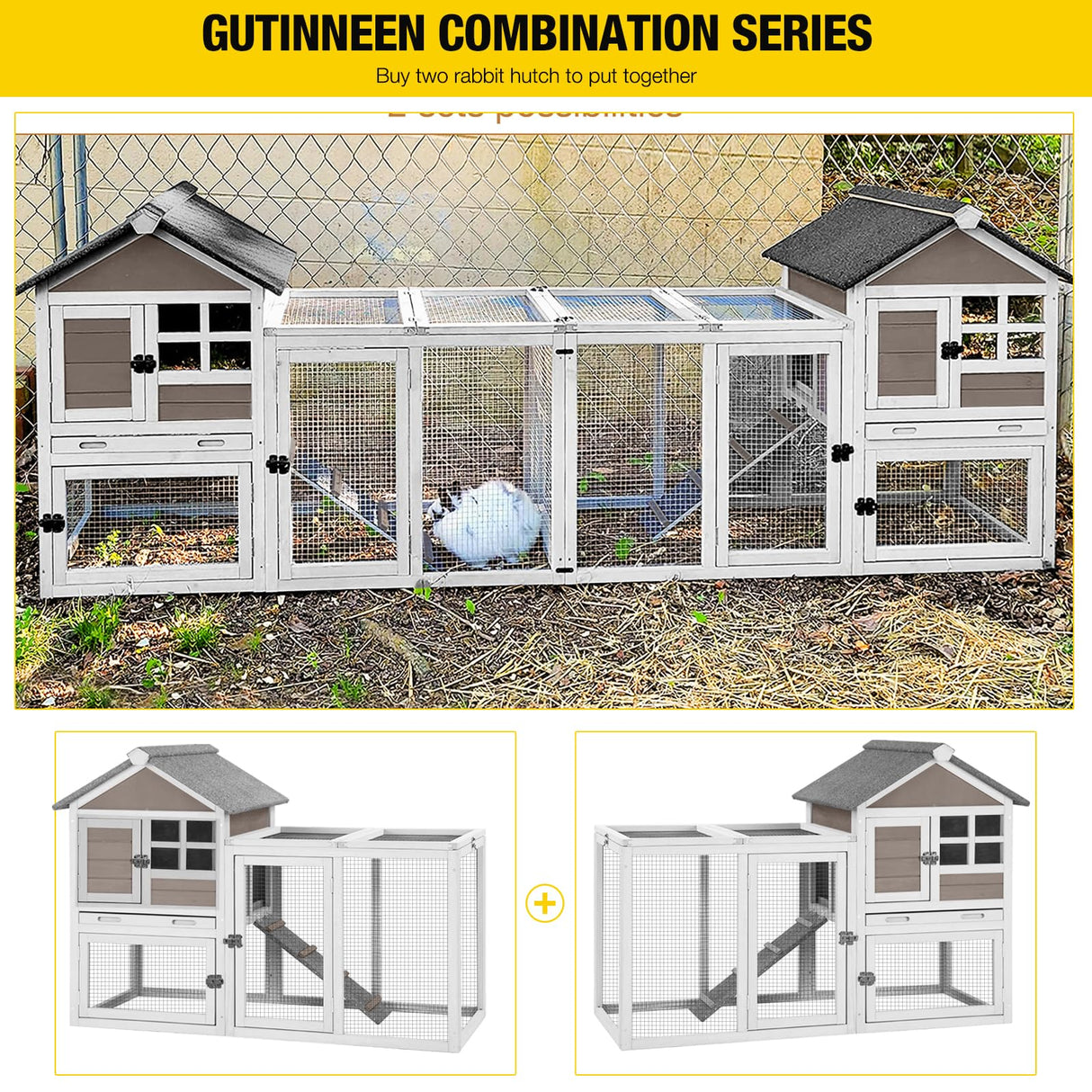 Aivituvin 51.6''L Rabbit Hutch Outdoor Chicken Coop Indoor Bunny Cage with Run,Guinea Pig House Pull Out Upper Tray 51.6" L x 25.2" W x 36.2" H (Brown) Aivituvin