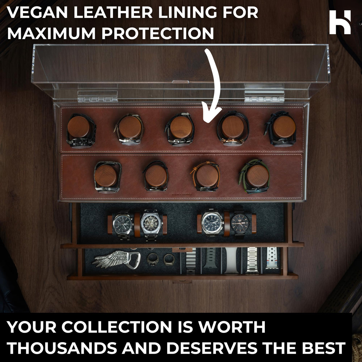 Holme & Hadfield Premium 17-Slot Wooden Watch Display Case – Extra Large Handcrafted Men’s Watch Box with Two Drawers – Father’s Day Gift for Crazy Collectors – Luxury Built to Last Holme & Hadfield