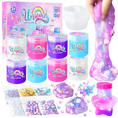 Unicorn Slime Kit for Girls DIY Slime Making Kit with Glitter Add Ins Foam Jelly Cubes Christmas Birthday Party Favors Present Crafts Stress Relief Toys for Kids Age 8-12