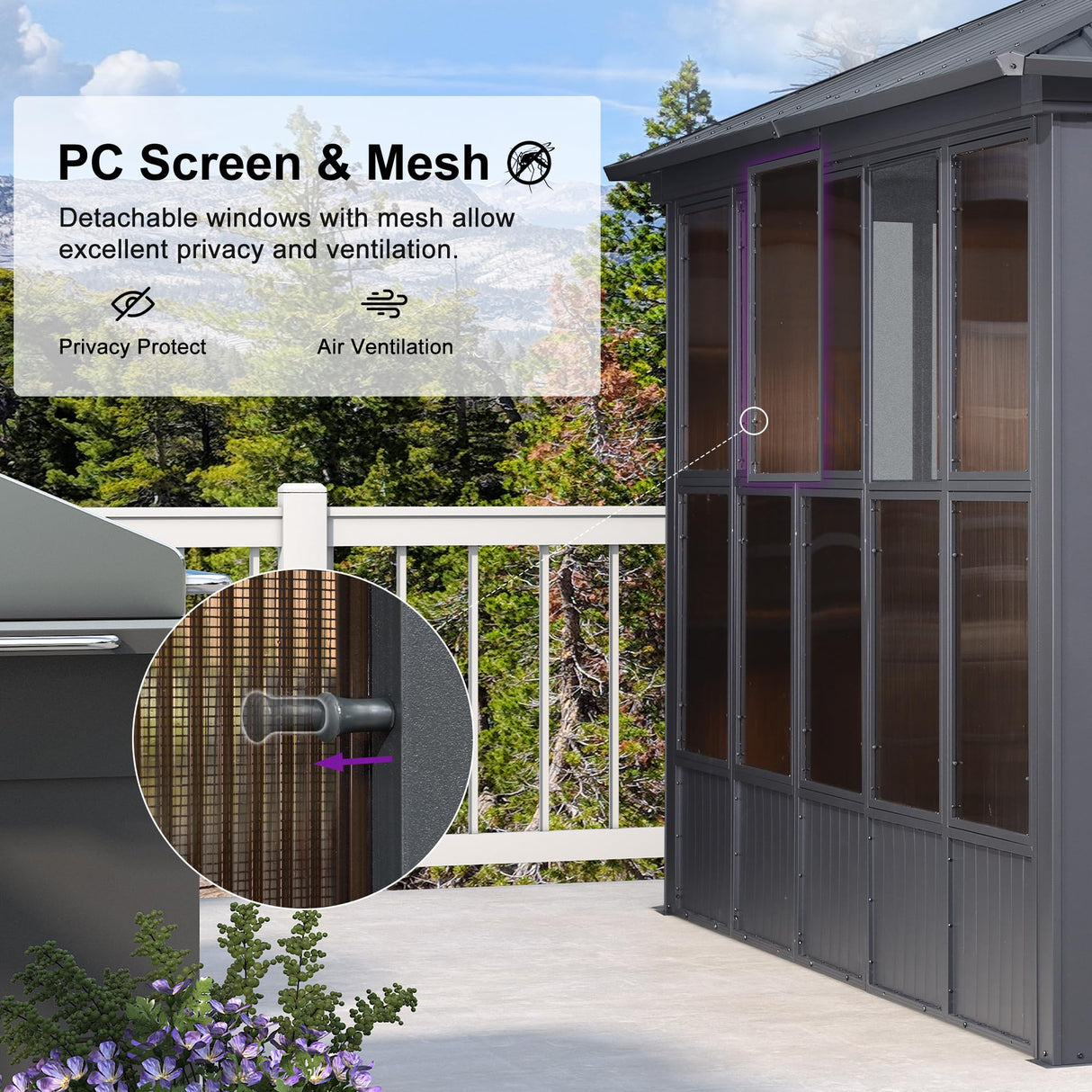 PURPLE LEAF 12' X 16' Solarium Sunroom Permanent Hardtop Screened Gazebo Galvanized Steel Double Roof Aluminum Outdoor Enclosed Gazebo for Hot Tub Lawn Deck Backyard Grey PURPLE LEAF