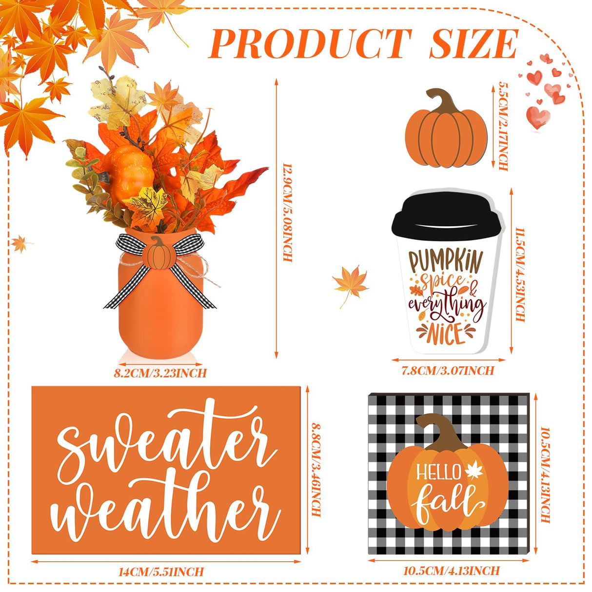 Jexine 18 Pcs Fall Thanksgiving Tables Centerpieces Pumpkin Maple Mason Jars Centerpieces for Table Decorations with Wood Signs Rope Farmhouse Fall Decor for Home Indoor Autumn Kitchen Dining Room Jexine