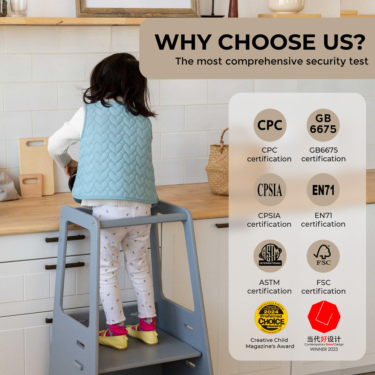 AVDAR Toddler Standing Tower Wooden Toddler Stool for Kitchen Adjustable Toddler Tower, Winner 2023 of Contemporary Good Design, Montessori Kitchen Tools AVDAR