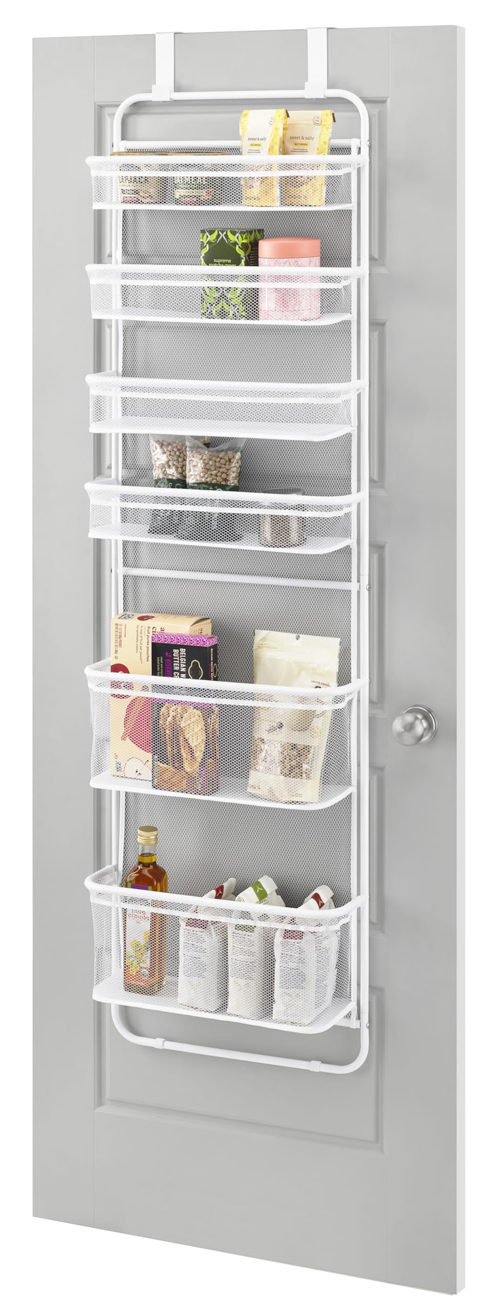 Whitmor Over The Door Organizer - 6 Sections - Pantry, Bathroom, Accessory Organizer - Metal and Mesh - White Whitmor