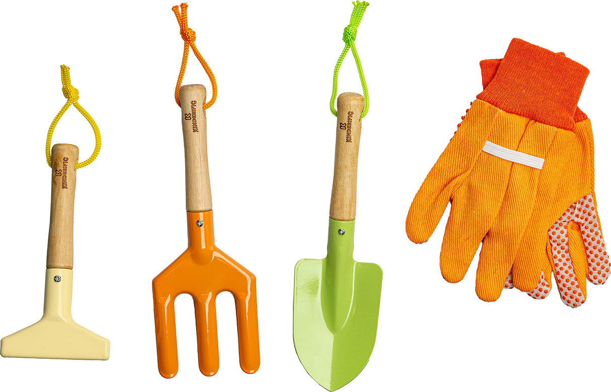 Kinderific Gardening Set, Tool Kit, for Kids, STEM, Includes Tote Bag, Spade, Watering Can, Rake, Fork, Trowel and Gloves (Sunshine) Kinderific